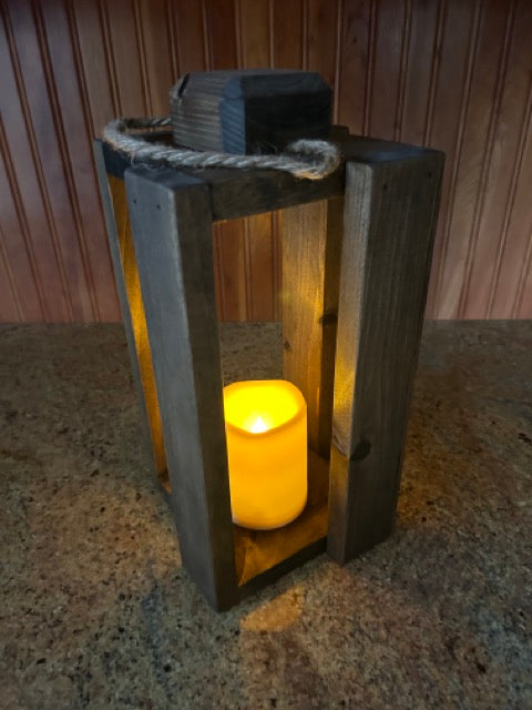 Rustic Candle Lantern - Walnut