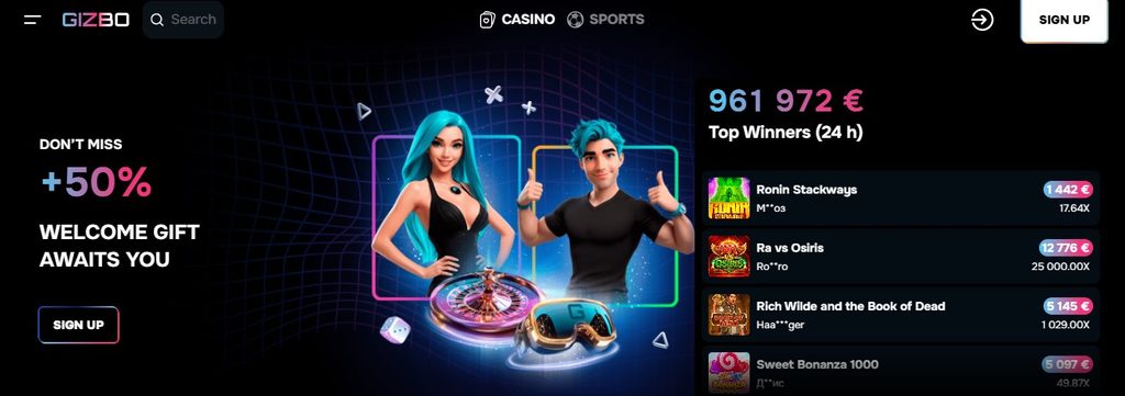 Claim check at Gizbo Casino: mining slot package and 45x line