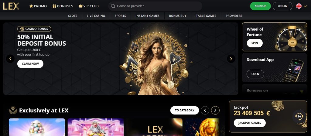 Claim check at Lex Casino: FSBONUS100 field on the sign-up form
